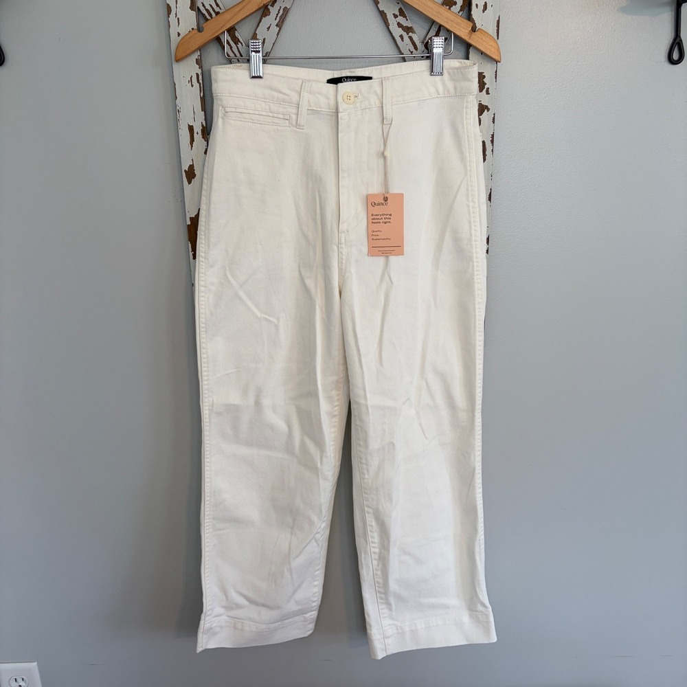 Quince Women's Stretch Cotton Twill Wide Leg Crop Pants Sz 28 Ivory/White NWT